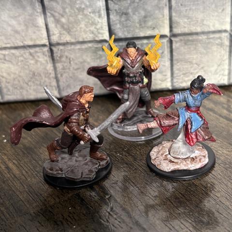 Close up of the ranger, sorcerer, and monk.