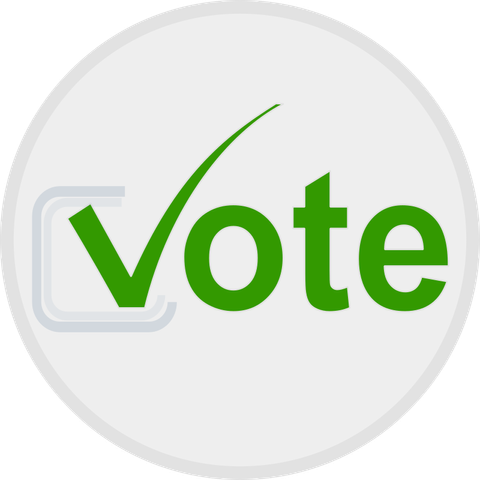 An image with the word "vote" in green on top of a white circle background and the "v" stylized as a check mark.