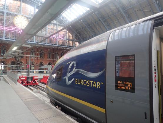 Eurostar train at the platform in London.