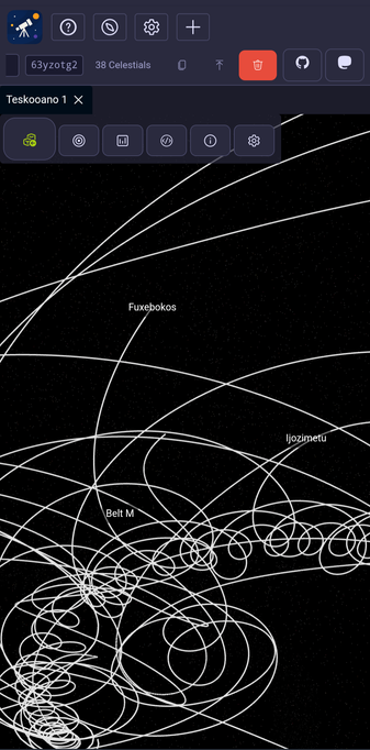A screenshot of Teskooano with a planet named Fuxebokos