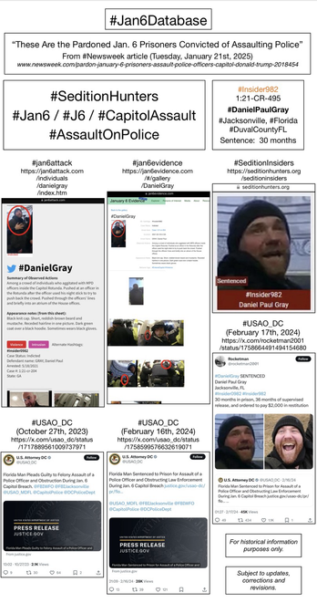 Photos and information about convicted January 6th rioter Daniel Paul Gray (Jacksonville, Florida).