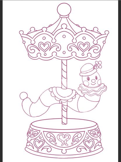 a sketch of a clown worm carousel