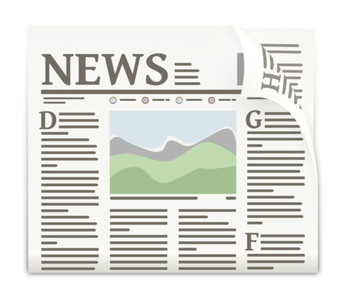 Graphic of a newspaper front page, with a generic image and text.