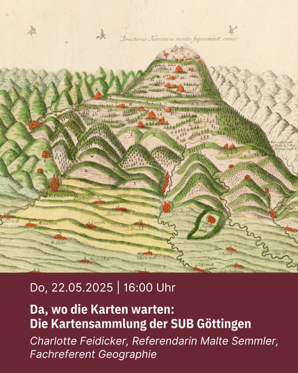 Historische Darstellung des Blocksbergs, kleine fliegende Hexen nähern sich dem Berg