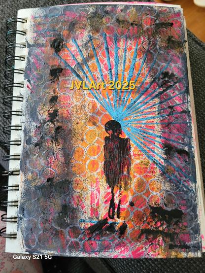 A black silhouette figure beats back the darkness with blue rays of light