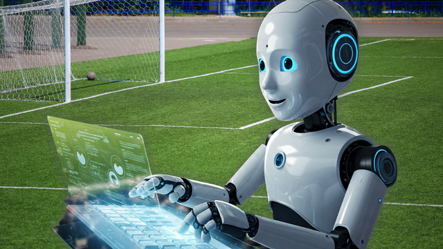 Ein kleiner Roboter schreibt den Liveticker im Stadion.