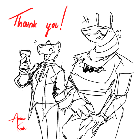 A doodle of the two main characters of my film, Earthstranded - Gloopert, a humanoid alien made of goo, and Colormo, a big bulky robot