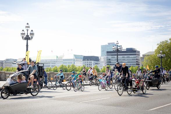 Foto: Die Kidical Mass an der Alster 
Fotografin: Henriette Pogoda