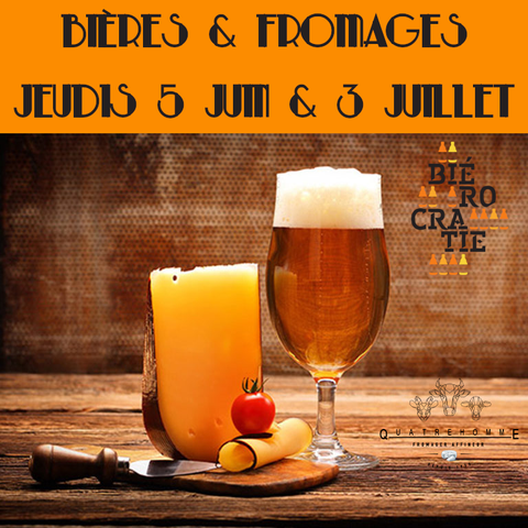 Affiche annonçant les dates de dégustations bières & fromages des jeudis 5 juin et 3 juillet.