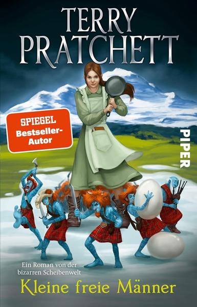 Das Cover zeigt Tiffany Weh mit einer Bratpfanne bewaffnet vor einem schneebedeckten Gebirge. Davor sieht man zwar Gras, aber Tiffany steht im Schnee mit fünf kleinen Männern mit blauer Hautfarbe und meist roten Haaren. Bekleidet sind diese mit Kilts und sie sind auch bewaffnet oder haben Eier dabei oder auch eine Mäusedudel.