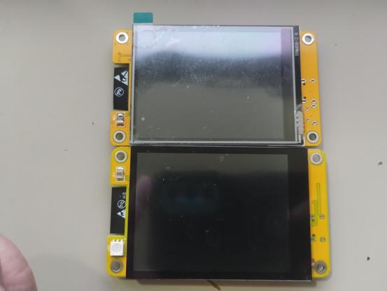 (TOP) The old "cheap" yellow display board I had with a different touch driver, and resistive panel.   (BOTTOM) one of my new cheap yellow display boards - this is the top of each board, just from looking there isn't much difference - the new board has a RGB led on the front, and pretty clearly a different touch panel and screen