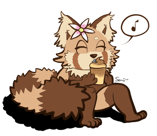 Flat-colored illustration of Vanilla Latte, an OC of Rumwik/Happycrumble. She is enjoying a latte with similarly colored whipped cream on top!
