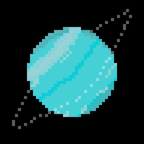Uranus, a blue marbles with a light ring at the top and a dark patch on it's bottom. It sports a beautiful thin ring that orbits it that's barely visible even in infrared.