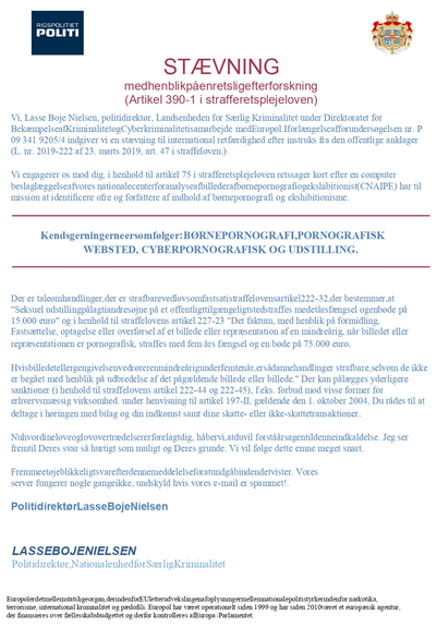 Stævning fra Rigspolitiet. Fake as hell.