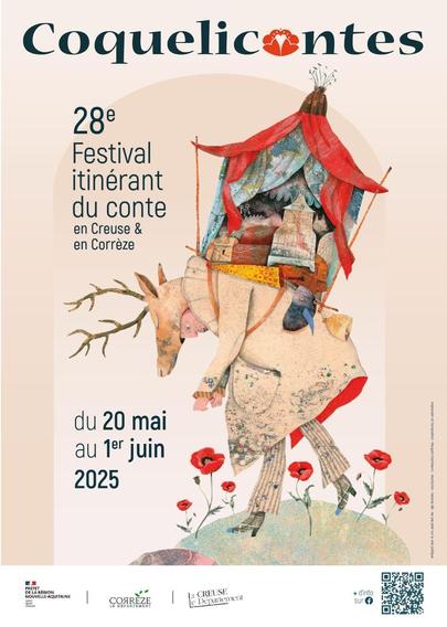 Affiche du festival, illustrée d’un dessin  d’un personnage habillé comme un cerf et portant sa cabane et ses effets sur son dos.