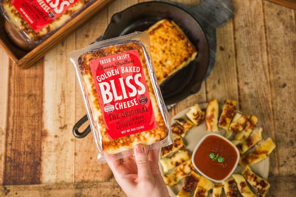 A rectangle of Golden Baked Bliss Cheese.