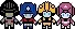 it's pixel art of the four main characters of transformers one. d-16 is on the very left, then orion pax, then bumblebee, then elita one on teh very right. they are all bouncing in place, with bumblebee bouncing notably faster.