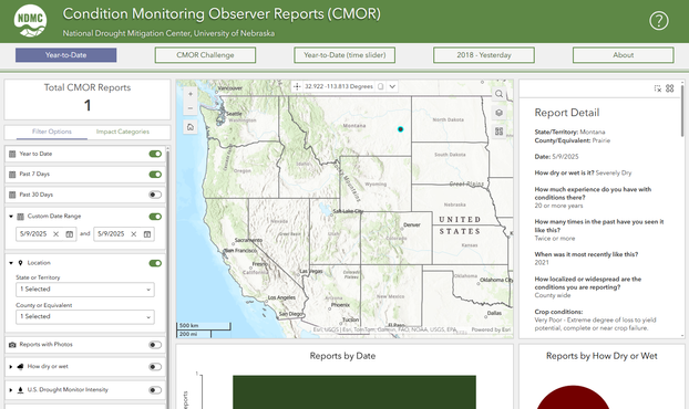 CMOR app showing the location of the report in eastern Montana.