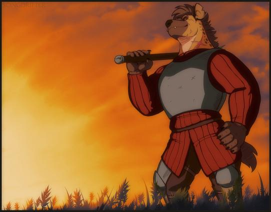 Heha the gnoll standing in a field