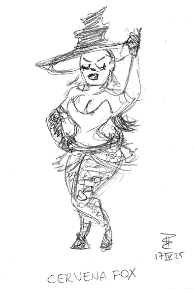 Pencil sketch of burlesque artist