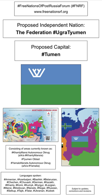 Information, flag, and maps showing proposed independent nation of The Federation Ugra-Tyumen (from the website of the Free Nations of Post-Russia Forum).