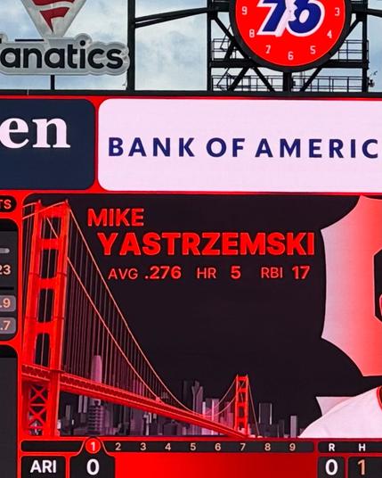 Photo of a scoreboard at Oracle Park. Mike Yastrzemski, only it’s more like Mike Y …astrzemski
