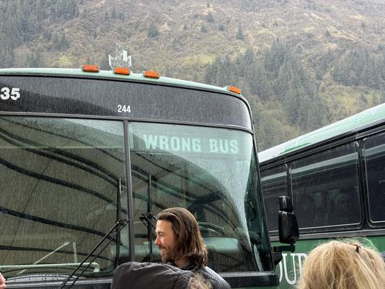 Bus with sign that says Wrong Bus