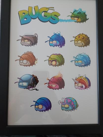 Bugs in einem Bilderrahmen, gezeichnete cartooonige Käfer