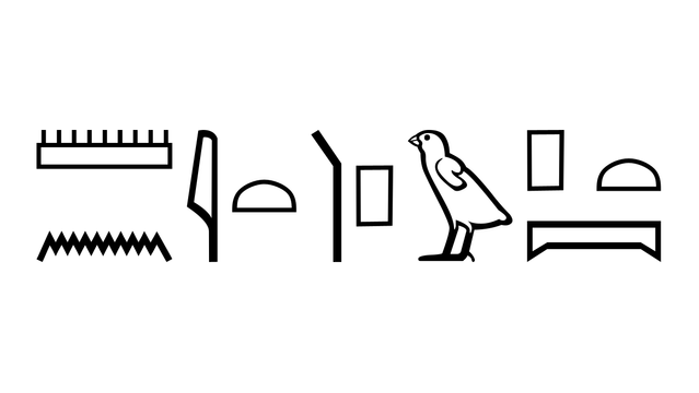 Hieroglyphs representing an ancient Egyptian sentence. Transliteration and translation are in the reply.
