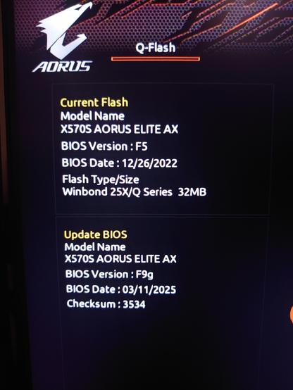 Picture of the screen showing update from F5 to F9g. 
The string describing the motherboard is exactly the same.