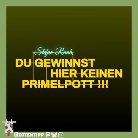 Dem Logo der bald abgesetzten Sendung "Du gewinnst hier nicht die Million !!! mit Stefan Raab" nachempfunden mit dem Text: "Stefan Raab, du gewinnst hier keinen Primelpott !!!"