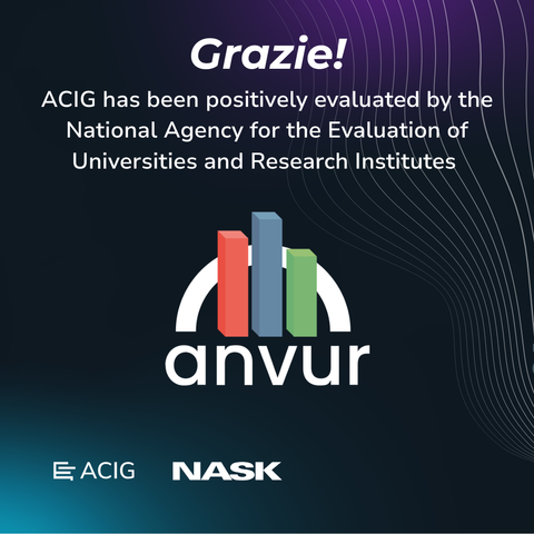 “Grazie! ACIG has been positively evaluated by the National Agency for the Evaluation of Universities and Research Institutes” over the agency’s logo: stylized bar chart over the acronym “anvur”. Below the logos of NASK and ACIG can be seen.