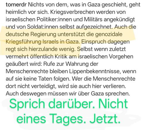 Another screenshot with more text concluding with "Sprich darüber. Nicht eines Tages. Jetzt"