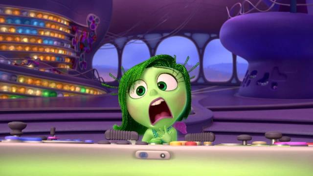 Disgust from Inside Out looking afraid.
