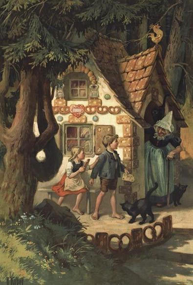 Ein verwunschener Wald, durchdrungen von düsterem Licht. Im Zentrum steht ein märchenhaftes Lebkuchenhaus, überzogen mit Zucker, Brezeln und Bonbons – ein Symbol der Verlockung. Davor: Zwei barfüßige Kinder, Hänsel und Gretel, staunend, zugleich zögerlich, der Junge hält ein Stück vom Haus in der Hand. Aus der dunklen Tür tritt eine alte Hexe mit finsterem Blick, bereit, sie in die Falle zu locken. Eine schwarze Katze huscht durchs Bild – ein Omen.

Das Märchen wird hier zum Spiegel der Gegenwart:
Das Haus steht für oberflächlichen Wohlstand, Konsum und die Illusion von Sicherheit. Die Hexe verkörpert das korrupte System, das mit süßer Fassade ködert und zerstört. Nur durch Verbundenheit und Widerstand entkommen die Kinder dem Verderben.

Ein Bild über die Verführung der Gier – und die Kraft des Zusammenhalts.🖖