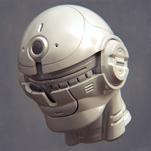 3D rendering of a science fiction mech head concept model.