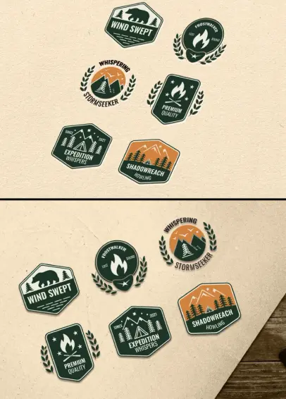 This set of vintage logo badges is available as fully editable vector graphics for stunning outdoor retro designs.