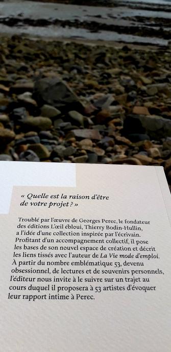 4ème de couverture du livre de Thierry Bodin-Hullin, "Trajet Perec". Éditions L'Oeil ébloui. 
Photo prise sur une grève au bord de la mer en Bretagne Nord.