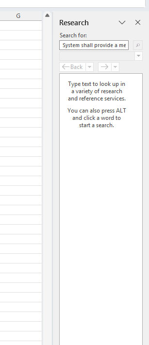 A "Research" sidebar that's popped open and suggests I search for what I pasted in.