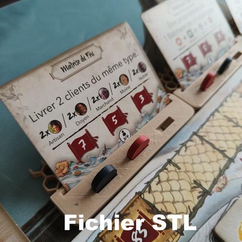 Amélioration pour le jeu de société La Rivière de l'Or : support pour les cartes maîtrise.
