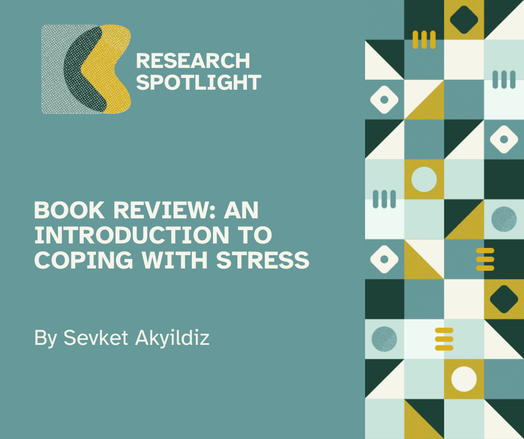 Teal flyer with white lettering that reads "Book Review: An Introduction to Coping with Stress by Sevket Akyildiz"
