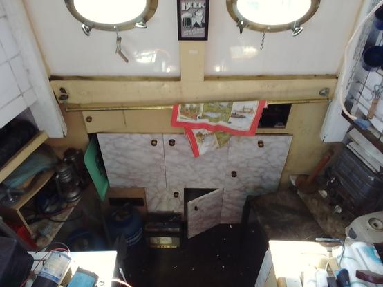 Looking down into the galley after of the wheelhouse