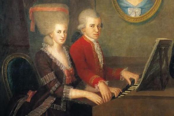 The image depicts a painting of two individuals seated at a piano. The person on the left is wearing a dark brown dress with white lace trim and a large, elaborate hat with a red ribbon. The person on the right is dressed in a red coat with gold trim and white lace cuffs, and has white powdered hair. Both individuals are playing the piano, with their hands on the keys. The piano is positioned on a wooden stand, and there is sheet music on a music stand in front of them. The background features a muted green wall with a framed portrait above the piano. The overall style of the painting is reminiscent of 18th-century European portraiture, with attention to detail in the clothing and accessories.

Provided by @altbot, generated privately and locally using Ovis2-8B