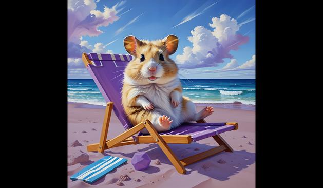 Coverbild von Folge 10 der Podcastserie „Gard Spirlin: Kurzgeschichten“ mit dem Titel „Paradise Prime“: Ein Hamster sitzt in einem Liegestuhl am Strand.