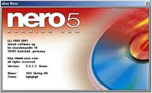Nero 5 Burning ROM start screen on Windows 95.
