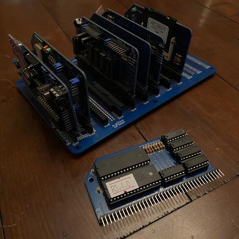 RC2014 Pro modular computer. The combined RAM and ROM card has been separated from the backplane.