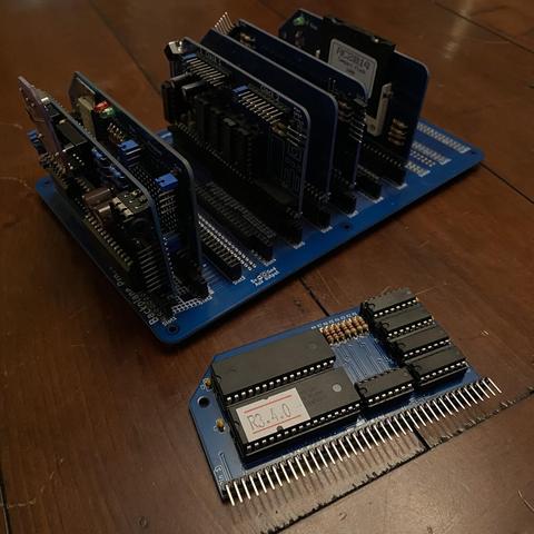 RC2014 Pro modular computer. The combined RAM and ROM card has been separated from the backplane.