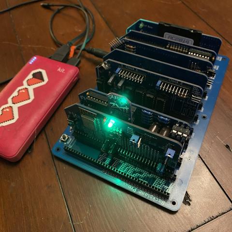 RC2014 powered-up with green LEDs glowing brightly.