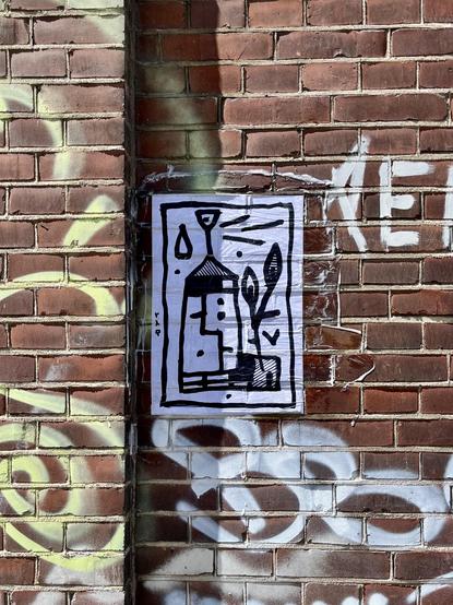 Handmade pasteup poster on brick wall