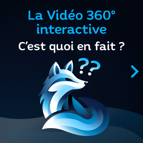 La vidéo 360° interactive, c'est quoi en fait ? Le petit logo Renard Bleu avec des points d'interrogation un peu au-dessus de son museau.